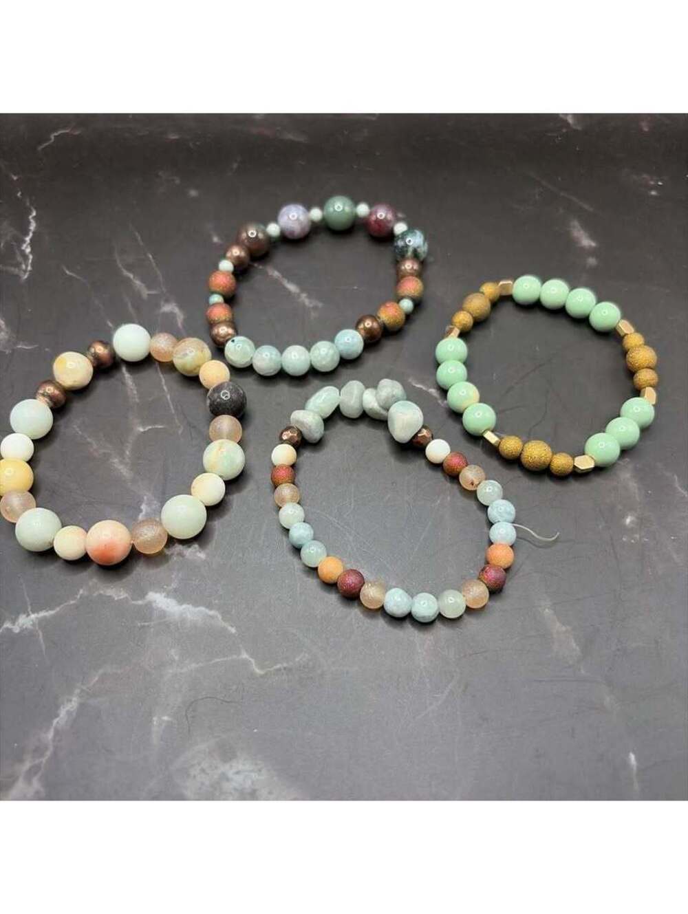 Set of 4 Assorted Beaded Stretch Bracelets with stones